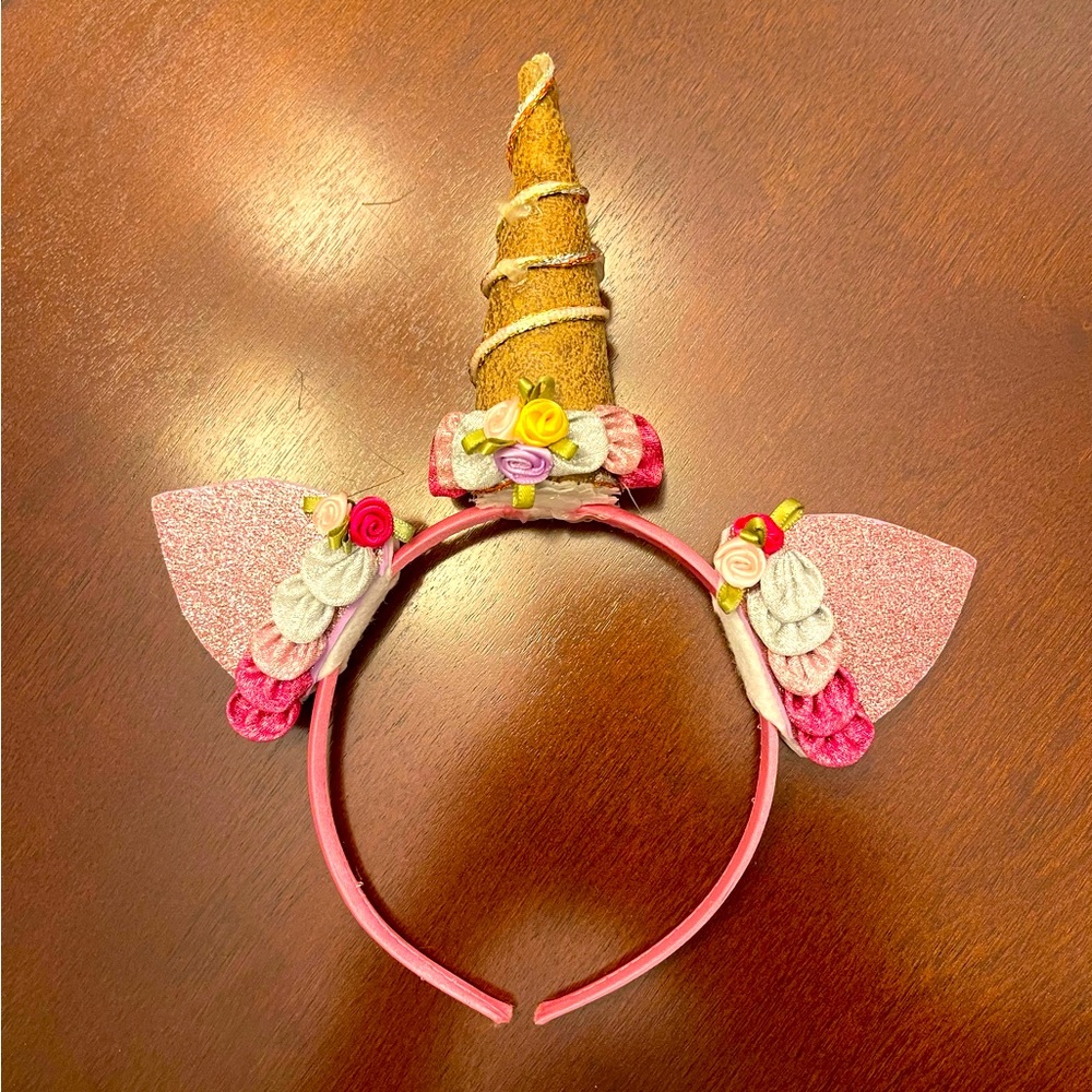 Handmade Unicorn  headband with golden horn and flowers